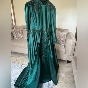 Emerald green with sequins gown